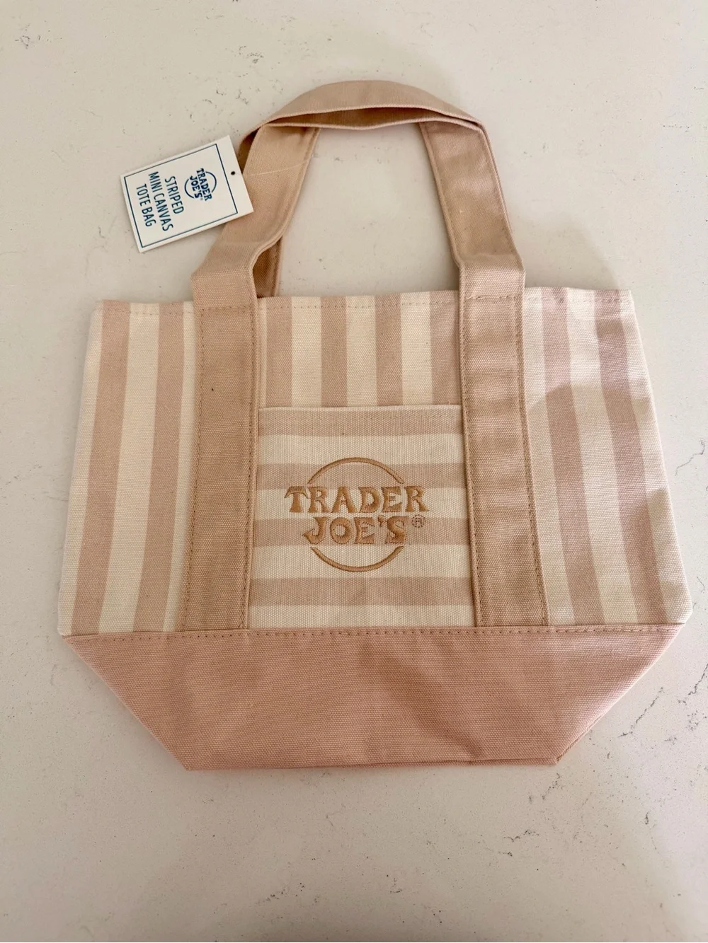Trader Joe's Striped Canvas Mini Tote - Khaki & Cream - BNWT